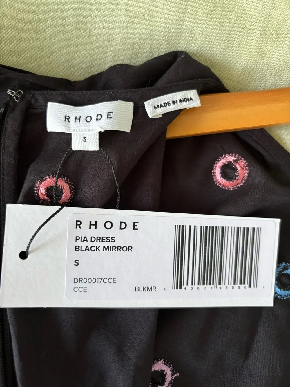 RHODE Pia Ruched Embellished Cotton-voile Mini Dress Black Mirror Size Small - Picture 8 of 8